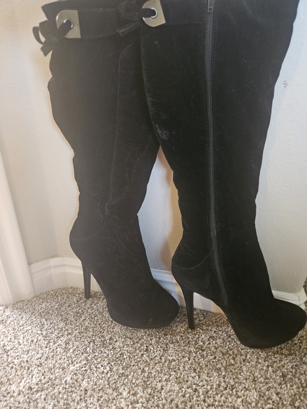 VENUS Black Suede Over-the-Knee Stiletto Boots